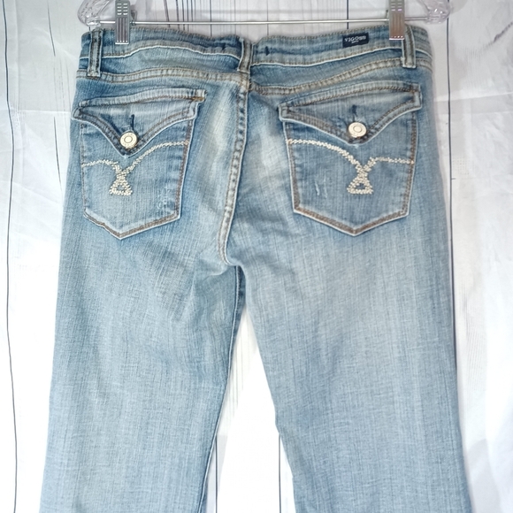 Vigoss Lightly Distressed Boot Cut Blue Denim Jeans - Picture 10 of 16